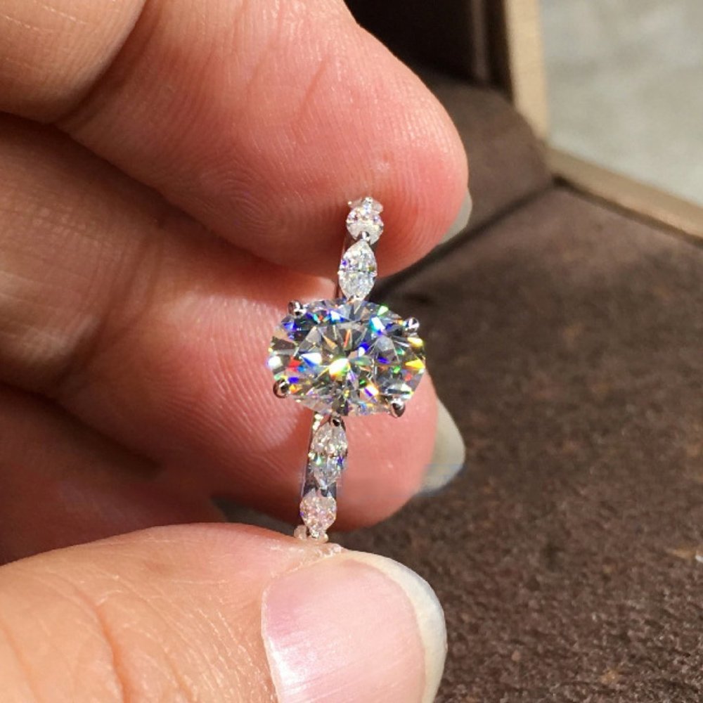 NEW Silver Oval Diamond Engagement Ring 15 - Picture 2 of 8